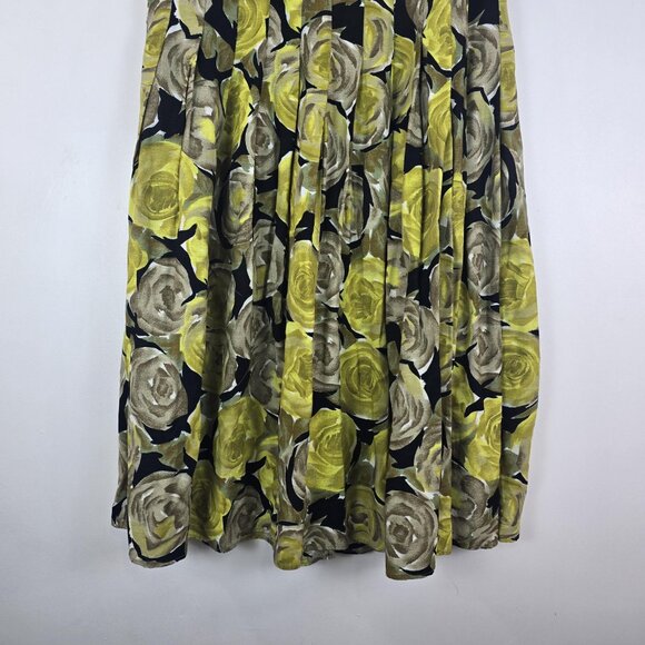 Ann Taylor Skirt Womens 8 Yellow Floral Rose Print Pleated Midi Made USA - Picture 3 of 12